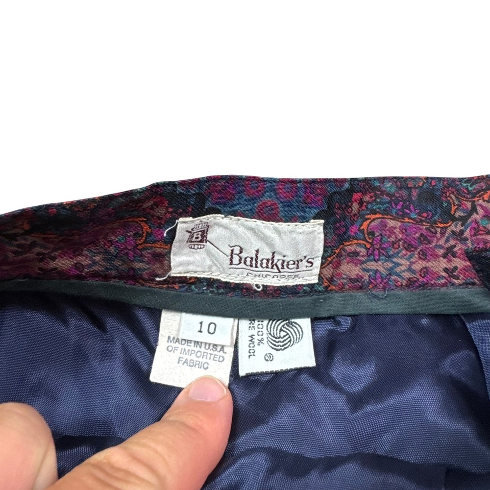 Vintage Balakier's Multicolor Paisley Pleated Skirt Women 10 (28" Waist) Wool - Picture 3 of 6